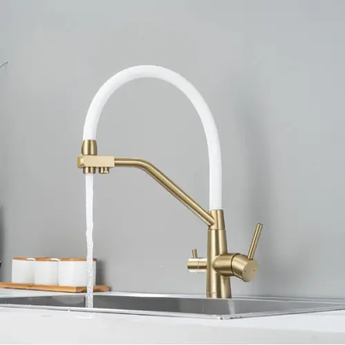 Смесители Avivacom смеситель кухонный avivacom с гибким изливом и фильтрацией, золото/белый