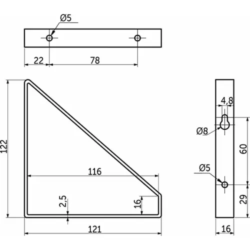 Полкодержатели полкодержатель 122x121x16мм, черный матовый