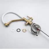 Смесители Avivacom смеситель кухонный avivacom с гибким изливом и фильтрацией, золото/белый