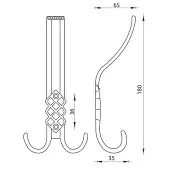 Крючки крючок 3х рожковый, античная бронза