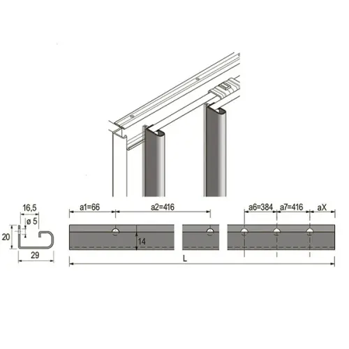 Универсальная фурнитура ручка-профиль для двери 15-16мм, l2500, сталь