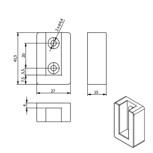 Штанги, аксессуары штангодержатель прямоугольной трубы с заглушкой, графит