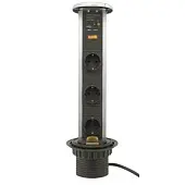 Розетки блок розеток выдвижной вертикальный, 3 euro, 2 usb, 250в, серебристый, 2м